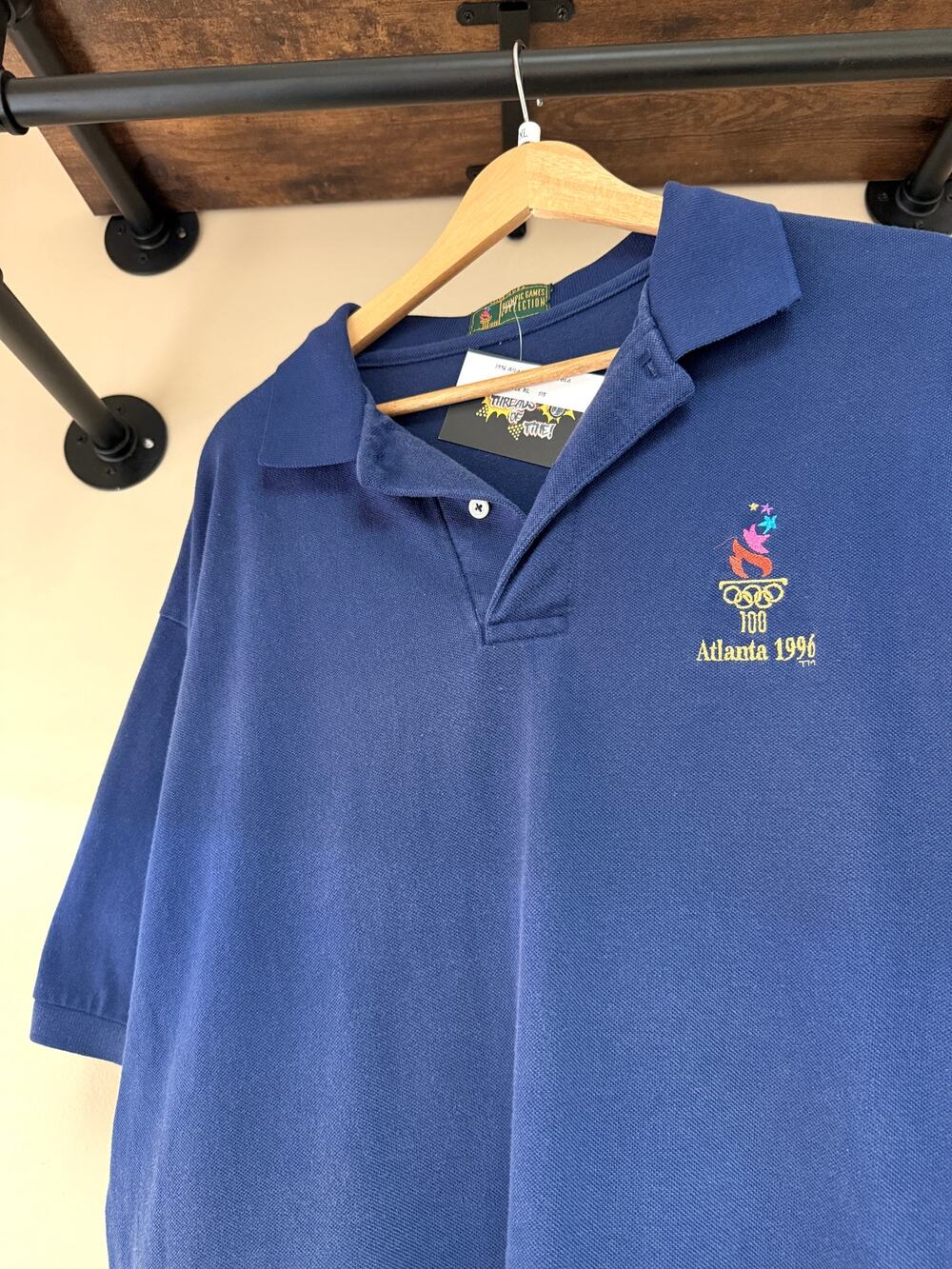 1996 Atlanta Olympics 90s Vintage Starter Games Collection Navy Polo Shirt